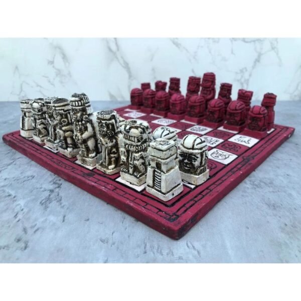 Chess set 11.81” x 11.81”, Resin Chess set in red and white, Olmec chess, Chess set handmade, Resin chess