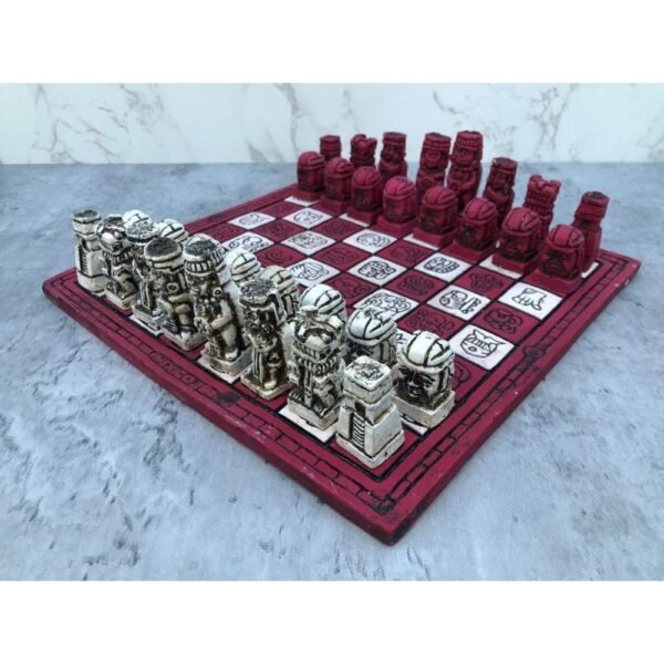 Chess set 11.81” x 11.81”, Resin Chess set in red and white, Olmec chess, Chess set handmade, Resin chess