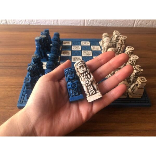 Chess set 12.59” x 12.59”, Resin Chess set in blue and white, Chess set handmade, Soviet chess set, Mexican chess