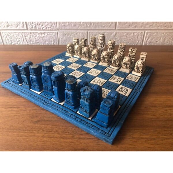 Chess set 12.59” x 12.59”, Resin Chess set in blue and white, Chess set handmade, Soviet chess set, Mexican chess