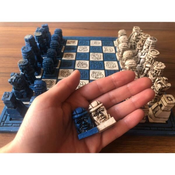 Chess set 12.59” x 12.59”, Resin Chess set in blue and white, Chess set handmade, Soviet chess set, Mexican chess