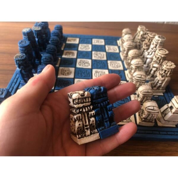 Chess set 12.59” x 12.59”, Resin Chess set in blue and white, Chess set handmade, Soviet chess set, Mexican chess