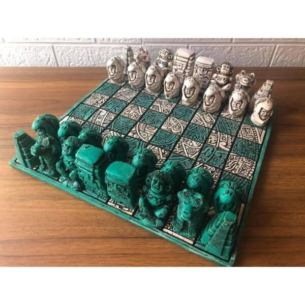 Chess set 12.59” x 12.59”, Resin Chess set in green and white, Chess set handmade, Soviet chess set, Mexican chess