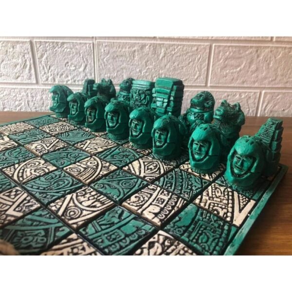 Chess set 12.59” x 12.59”, Resin Chess set in green and white, Chess set handmade, Soviet chess set, Mexican chess