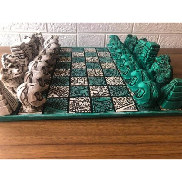 Chess set 12.59” x 12.59”, Resin Chess set in green and white, Chess set handmade, Soviet chess set, Mexican chess