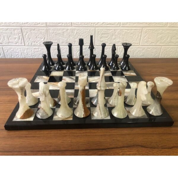 Chess set 13.77” x 13.77”, Marble Chess set in black and gray, Stone Chess Set, Chess set handmade, Italian design