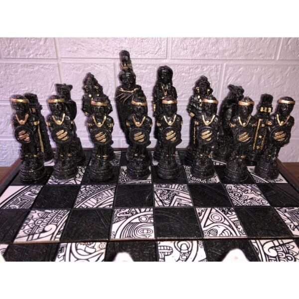 Chess set 16.53” x 16.53”, Resin Chess set in black and white, Mexican chess, Chess set handmade, Wooden chess, Doubles as a book