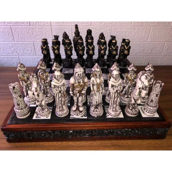 Chess set 16.53” x 16.53”, Resin Chess set in black and white, Mexican chess, Chess set handmade, Wooden chess, Doubles as a book