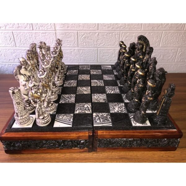 Chess set 16.53” x 16.53”, Resin Chess set in black and white, Mexican chess, Chess set handmade, Wooden chess, Doubles as a book