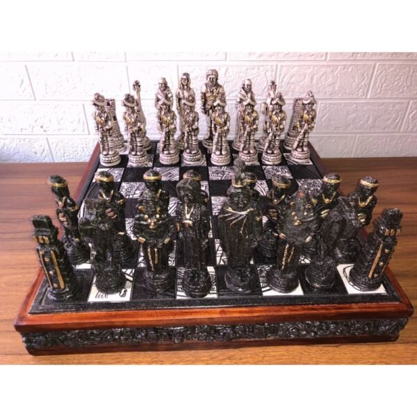 Chess set 16.53” x 16.53”, Resin Chess set in black and white, Mexican chess, Chess set handmade, Wooden chess, Doubles as a book