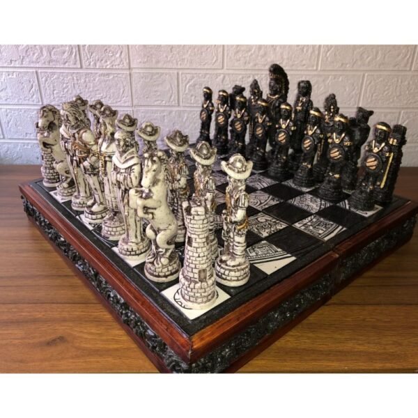 Chess set 16.53” x 16.53”, Resin Chess set in black and white, Mexican chess, Chess set handmade, Wooden chess, Doubles as a book