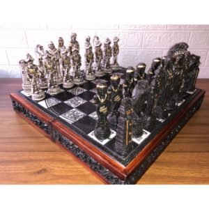 Chess set 16.53” x 16.53”, Resin Chess set in black and white, Mexican chess, Chess set handmade, Wooden chess, Doubles as a book