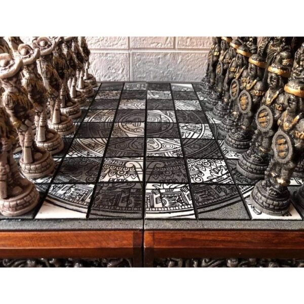 Chess set 16.53” x 16.53”, Resin Chess set in gray and white, Mexican chess, Chess set handmade, Wooden chess, Doubles as a book