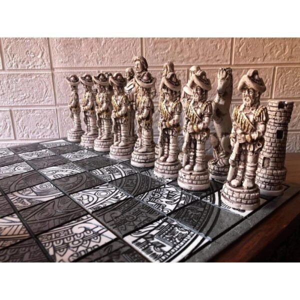 Chess set 16.53” x 16.53”, Resin Chess set in gray and white, Mexican chess, Chess set handmade, Wooden chess, Doubles as a book