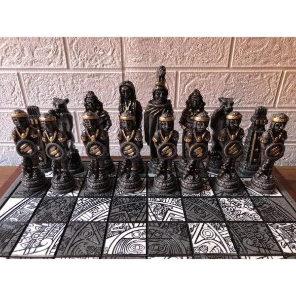 Chess set 16.53” x 16.53”, Resin Chess set in gray and white, Mexican chess, Chess set handmade, Wooden chess, Doubles as a book