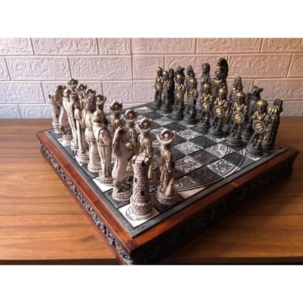 Chess set 16.53” x 16.53”, Resin Chess set in gray and white, Mexican chess, Chess set handmade, Wooden chess, Doubles as a book