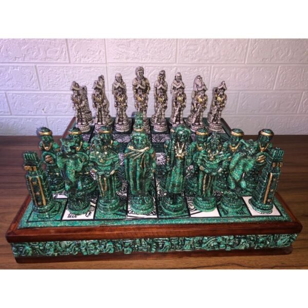 Chess set 16.53” x 16.53”, Resin Chess set in green and white, Mexican chess, Chess set handmade, Wooden chess, Doubles as a book
