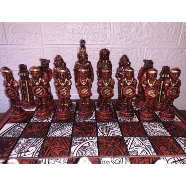 Chess set 16.53” x 16.53”, Resin Chess set in red and white, Mexican chess, Chess set handmade, Wooden chess, Doubles as a book