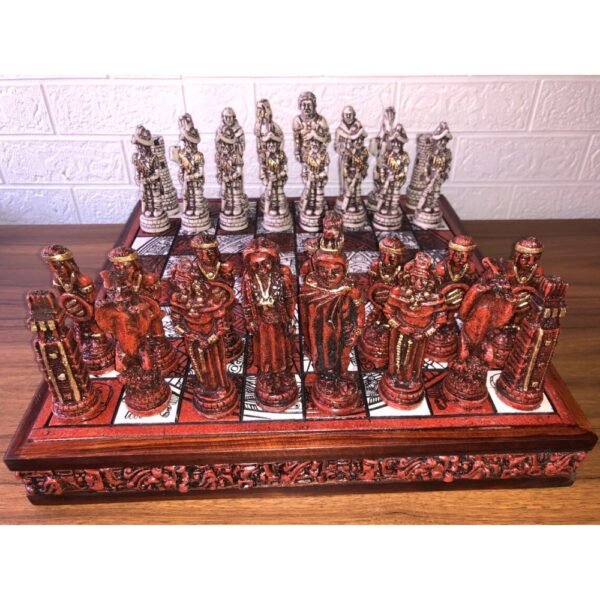 Chess set 16.53” x 16.53”, Resin Chess set in red and white, Mexican chess, Chess set handmade, Wooden chess, Doubles as a book