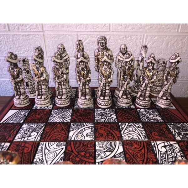 Chess set 16.53” x 16.53”, Resin Chess set in red and white, Mexican chess, Chess set handmade, Wooden chess, Doubles as a book