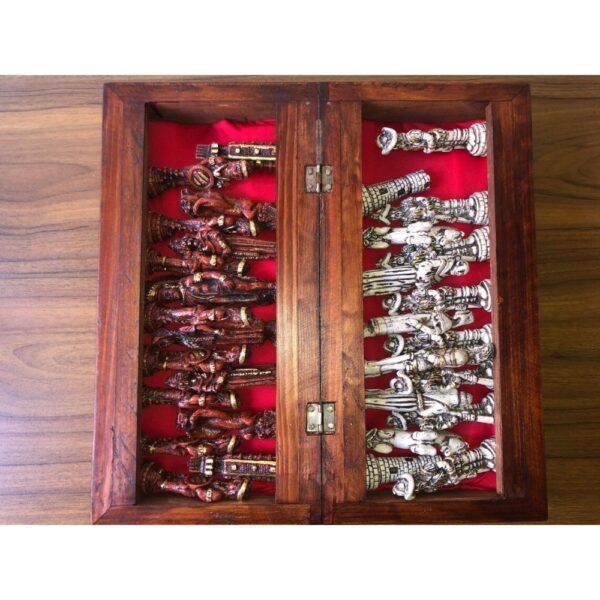 Chess set 16.53” x 16.53”, Resin Chess set in red and white, Mexican chess, Chess set handmade, Wooden chess, Doubles as a book