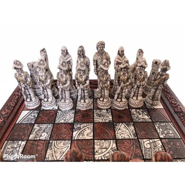 Chess set 16.53” x 16.53”, Resin Chess set in red and white, Mexican chess, Chess set handmade, Soviet chess set, Wooden chess