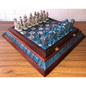 Chess set, Resin Chess set in blue and white, Mexican chess, Chess set handmade, Soviet chess set, Wooden chess