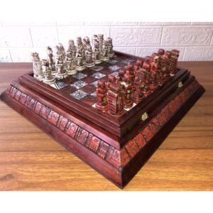 Chess set, Resin Chess set in red and white, Mexican chess, Chess set handmade, Soviet chess set, Wooden chess