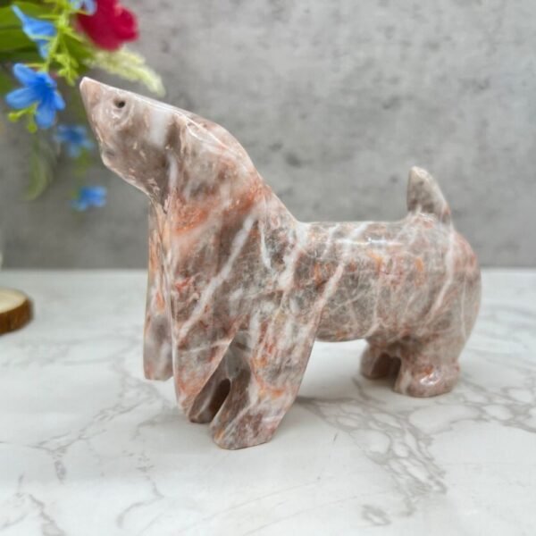 Dog sculpture, Stone Puppy, Marble Animal, Natural Genuine Rock And Hand Carved. Home Decor