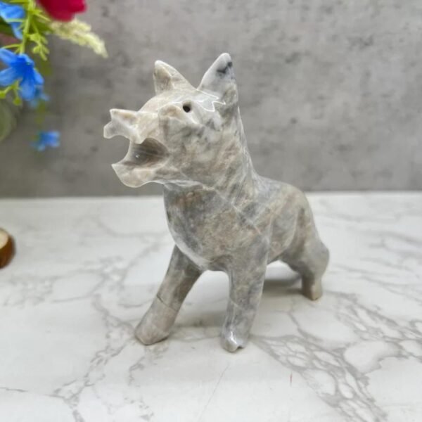 Dog sculpture, Stone Puppy, Marble Animal, Natural Genuine Rock And Hand Carved. Home Decor