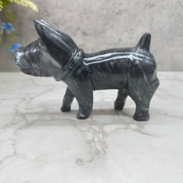 Dog sculpture, Stone Puppy, Marble Animal, Natural Genuine Rock And Hand Carved. Home Decor