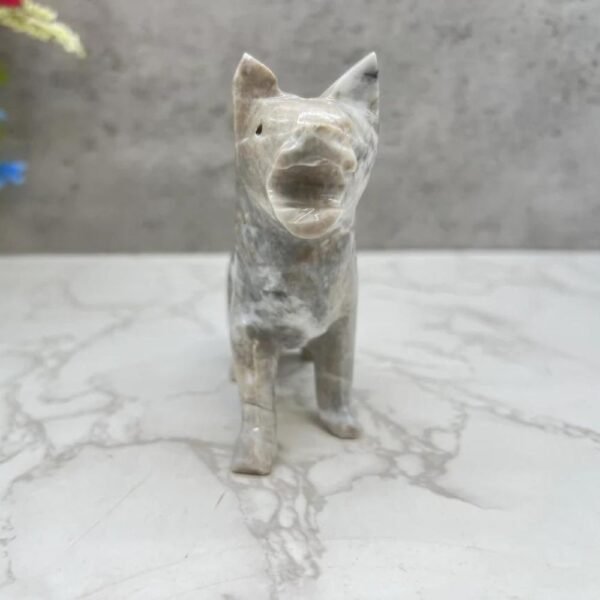 Dog sculpture, Stone Puppy, Marble Animal, Natural Genuine Rock And Hand Carved. Home Decor