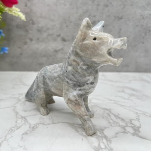 Dog sculpture, Stone Puppy, Marble Animal, Natural Genuine Rock And Hand Carved. Home Decor