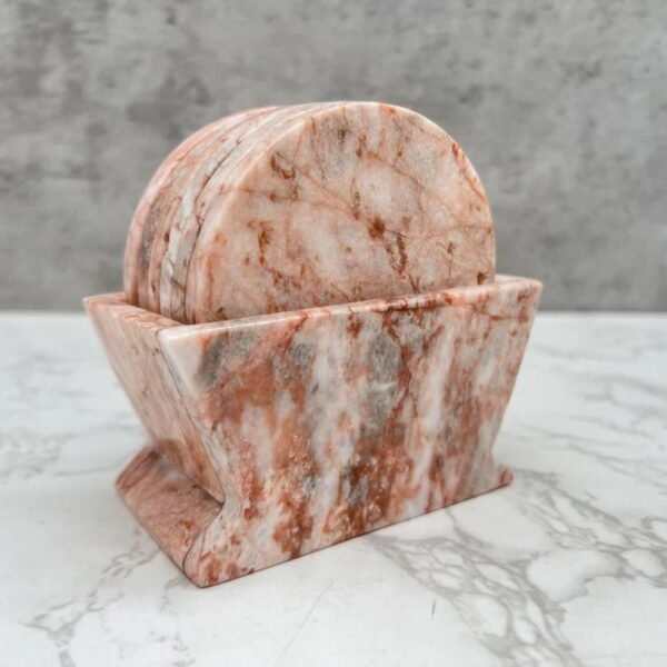 Elegant Marble Coaster Set – Handcrafted Cup Holder Coasters in Pink, Set of 7, Perfect for Special Gifts