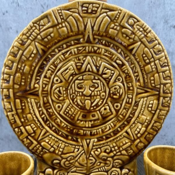 Gold Ceramic Aztec Calendar Tequila Shot Glass, Guadalajara Tequila and Mezcal, Unique Set as father's day gift, Tequila set of 8 pieces