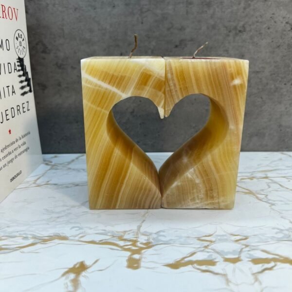 Heart candle holder, Marble candle holder, Yellow Candle Holder, Stone candle, Marble decorations, Tea light holder, Set of 2 pieces