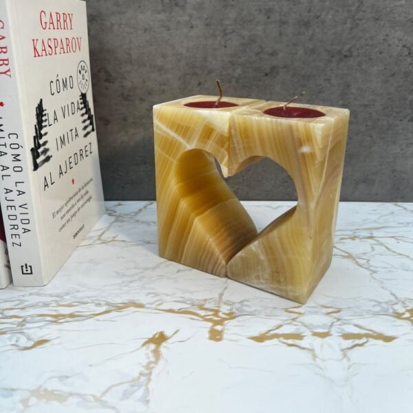 Heart candle holder, Marble candle holder, Yellow Candle Holder, Stone candle, Marble decorations, Tea light holder, Set of 2 pieces