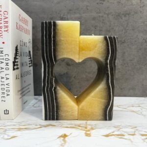 Heart candle holder, Onyx candle holder, Yellow Candle Holder, Stone candle, Marble decorations, Tea light holder, Set of 2 pieces