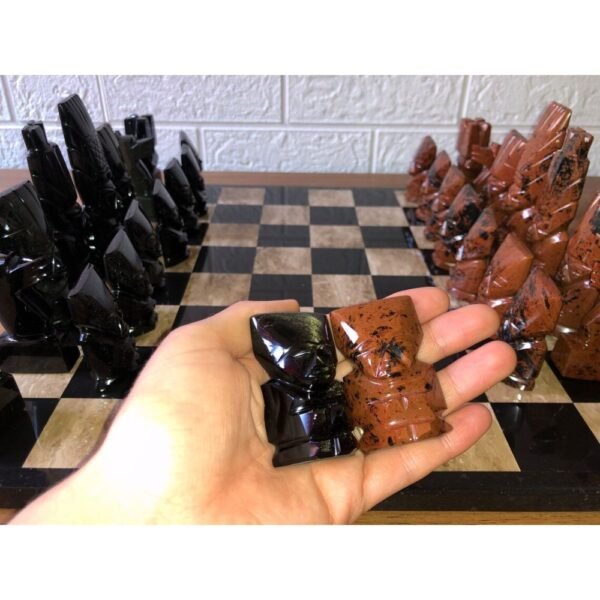 LARGE Chess 13.77” x 13.77”, Obsidian chess set in black and brown , Marble chess board, Stone Chess Set, Chess set handmade, Mexican chess