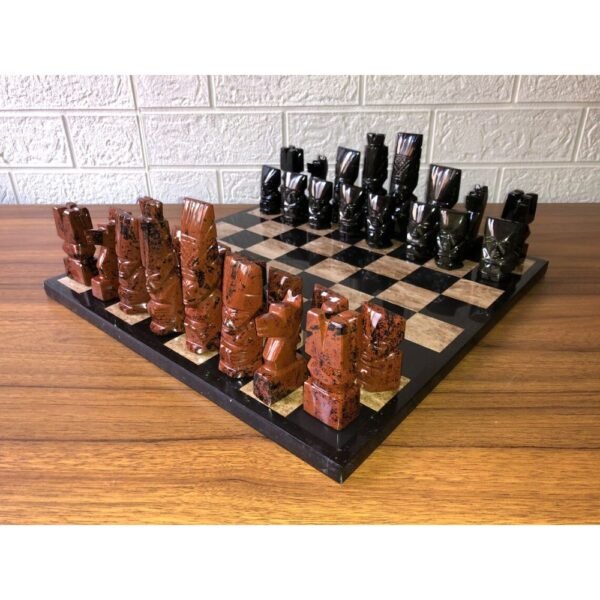 LARGE Chess 13.77” x 13.77”, Obsidian chess set in black and brown , Marble chess board, Stone Chess Set, Chess set handmade, Mexican chess