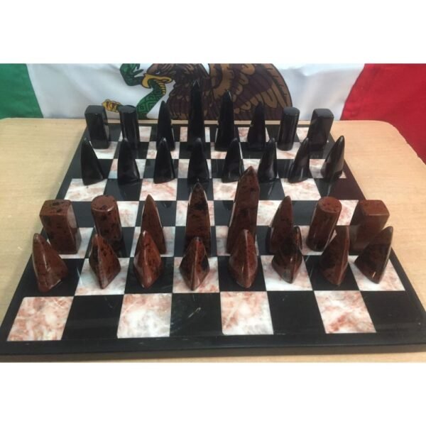 LARGE Chess 13.77” x 13.77”, Obsidian chess set in black and brown, Marble chess board, Stone Chess Set, Chess set handmade, Mexican chess