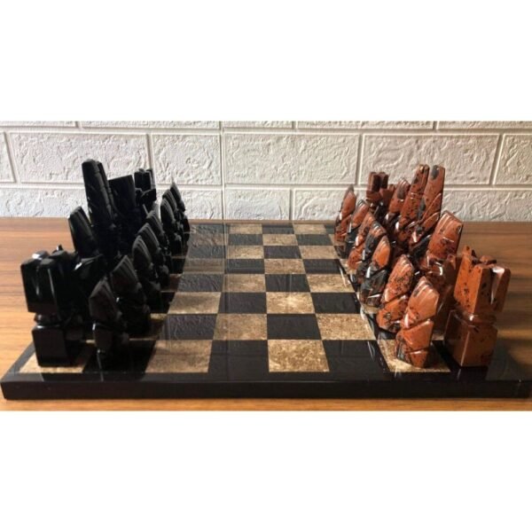 LARGE Chess 13.77” x 13.77”, Obsidian chess set in black and brown, Marble chess board, Stone Chess Set, Chess set handmade, Mexican chess
