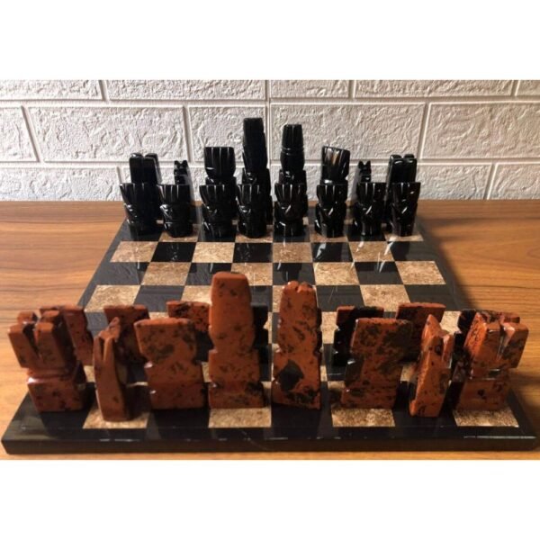 LARGE Chess 13.77” x 13.77”, Obsidian chess set in black and brown, Marble chess board, Stone Chess Set, Chess set handmade, Mexican chess
