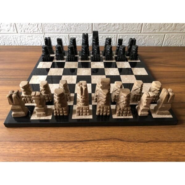 LARGE Chess set 13.77” x 13.77”, Marble Chess set in black and brown, Stone Chess Set, Chess set handmade, Aztec chess set