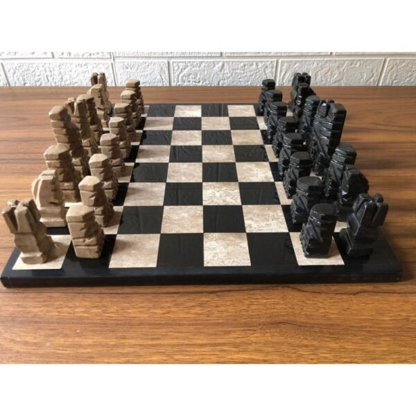 LARGE Chess set 13.77” x 13.77”, Marble Chess set in black and brown, Stone Chess Set, Chess set handmade, Aztec chess set