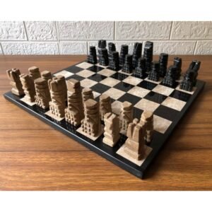 LARGE Chess set 13.77” x 13.77”, Marble Chess set in black and brown, Stone Chess Set, Chess set handmade, Aztec chess set