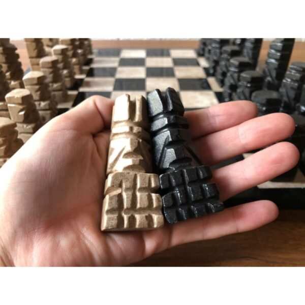 LARGE Chess set 13.77” x 13.77”, Marble Chess set in black and brown, Stone Chess Set, Chess set handmade, Aztec chess set