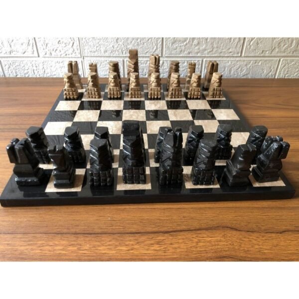 LARGE Chess set 13.77” x 13.77”, Marble Chess set in black and brown, Stone Chess Set, Chess set handmade, Aztec chess set