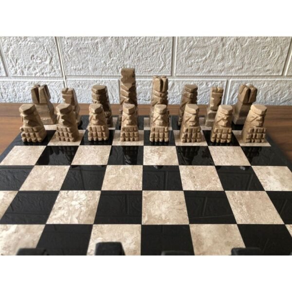 LARGE Chess set 13.77” x 13.77”, Marble Chess set in black and brown, Stone Chess Set, Chess set handmade, Aztec chess set