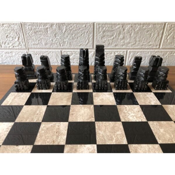 LARGE Chess set 13.77” x 13.77”, Marble Chess set in black and brown, Stone Chess Set, Chess set handmade, Aztec chess set